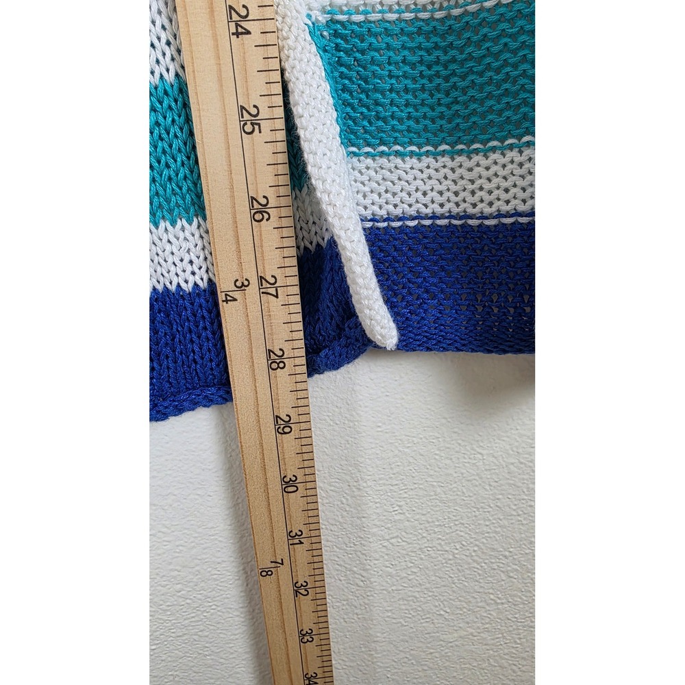 Chicos Cardigan Sweater Womens 2 White Linen Blend Hooded Open Front Striped NWT - Picture 11 of 14